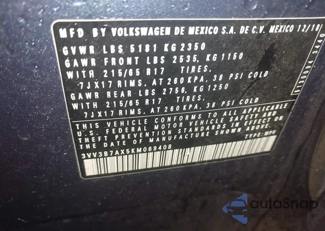 2019 Volkswagen Tiguan 2.0T Se/2.0T Sel/2.0T Sel R-Line/2.0T Sel R-Line Black из США, поврежденный, VIN 3VV3B7AX5KM069408